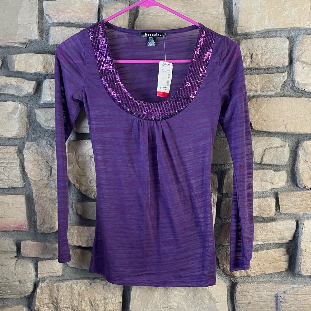 Long Sleeve Purple Sequin Top